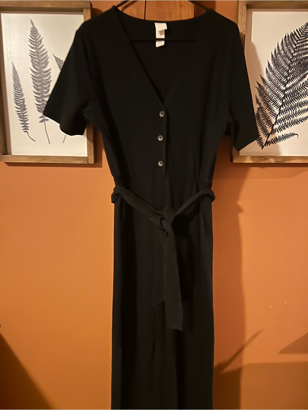 Women's Black Button-Front Belted Jumper